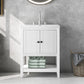 White Modern Sleek Bathroom Vanity Elegant Ceramic Sink with Solid Wood Frame Open Style Shelf