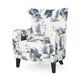 Sillón moderno de tela estampada retro, sillón con estampado blanco y azul para salas de estar