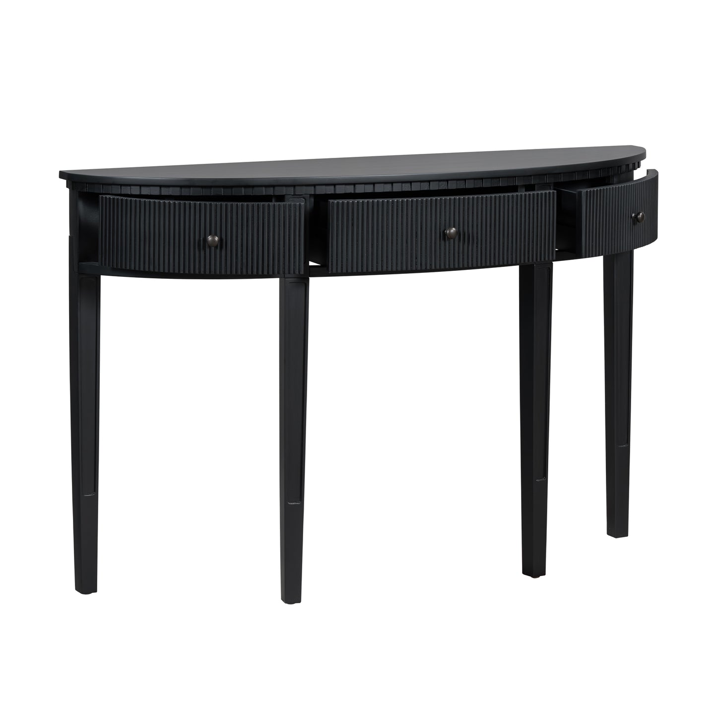 U-Style Pine Veneer Console Table with Vertical Stripe Drawer Fronts and Four Legs