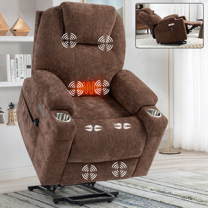 Okin motor Up to 350 LBS Chenille Power Lift Recliner Chair Brown