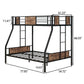 Twin Over Full Metal Bunk Bed Heavy Duty Metal Bed Frame with Safety Rail 2 Side Ladders & Decorative Wood