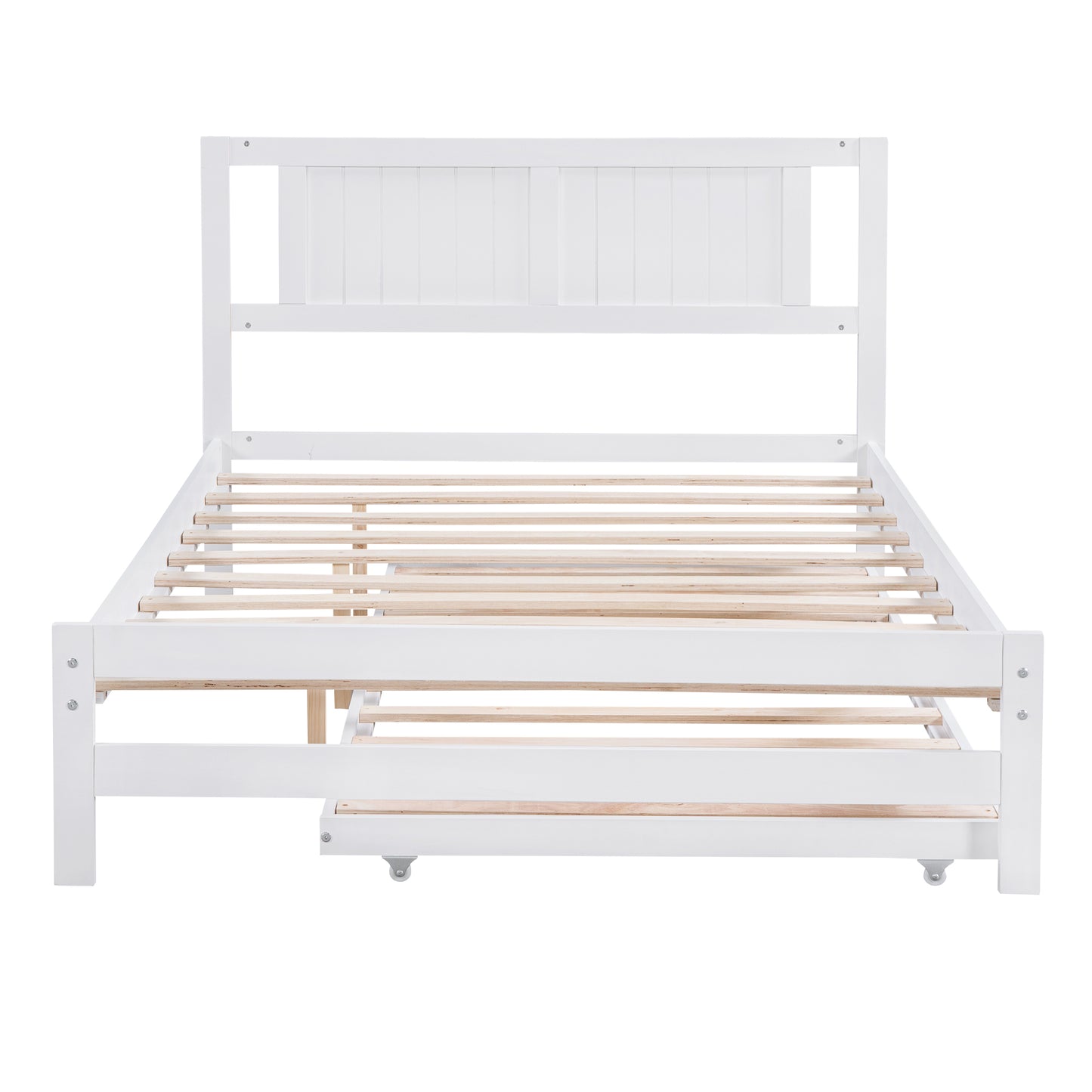 Full Size Platform Bed with Adjustable Trundle White