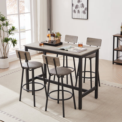 Bar Table Set with 4 Bar stools PU Soft seat with backrest Grey 47.24'' L x 23.62'' W x 35.43'' H