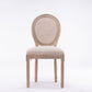 French Style Solid Wood Frame Antique Painting Linen Fabric Rattan Back Dining Chair Set of 2 Cream