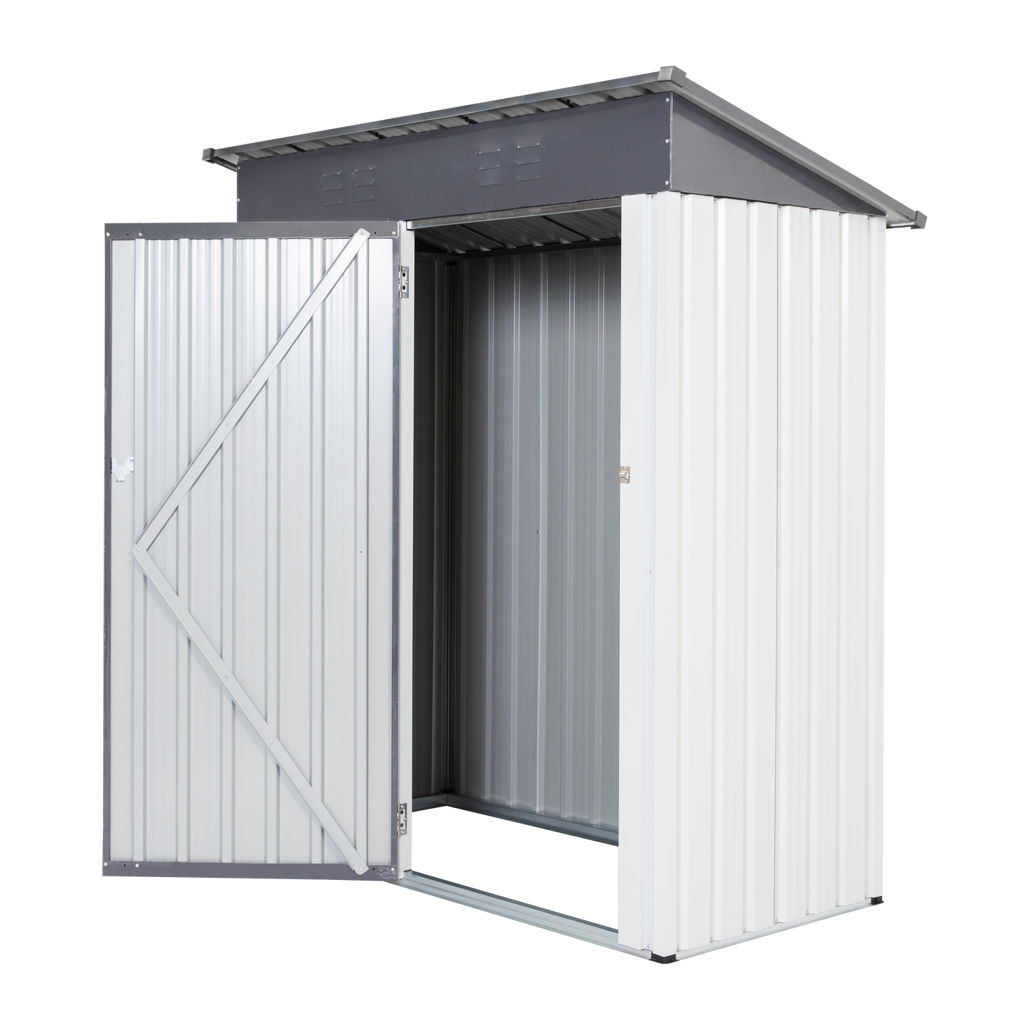 XWT016 Garden Metal Storage Lifter Shed Gray White 5x3x6ft outdoor storing tools Rainproof Hinge door version