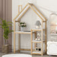 House-shaped Wooden writing Desk Kids study Table Bookshelf & Toy Storage Natural