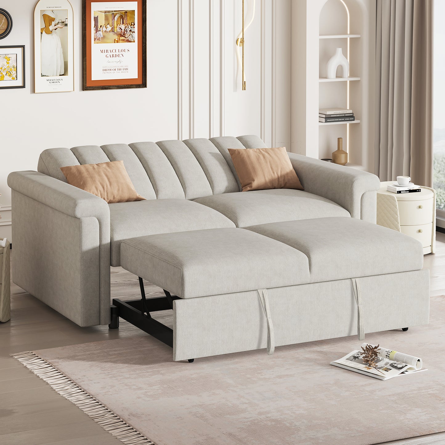 U-STYLE Convertible Soft Cushion Sofa Bed, Comfortable Seating and Sleeping Solution for Two People