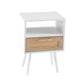 Rattan End table with drawer and solid wood legs Modern nightstand side table for living room white