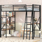 Twin Size Metal Loft Bed with Shelves and Desk, Black