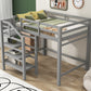 Full Size Loft Bed with Built-in Storage Staircase and Hanger for Clothes, Gray