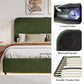 Large hydraulic storage bed with soft cushion lifting storage bed with RGB LED lights, Bluetooth speaker lychee velvet, green