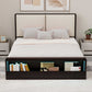 Queen Size Platform Bed Frame with Upholstery Headboard and Bookshelf in Footboard and LED Light Strips, Espresso