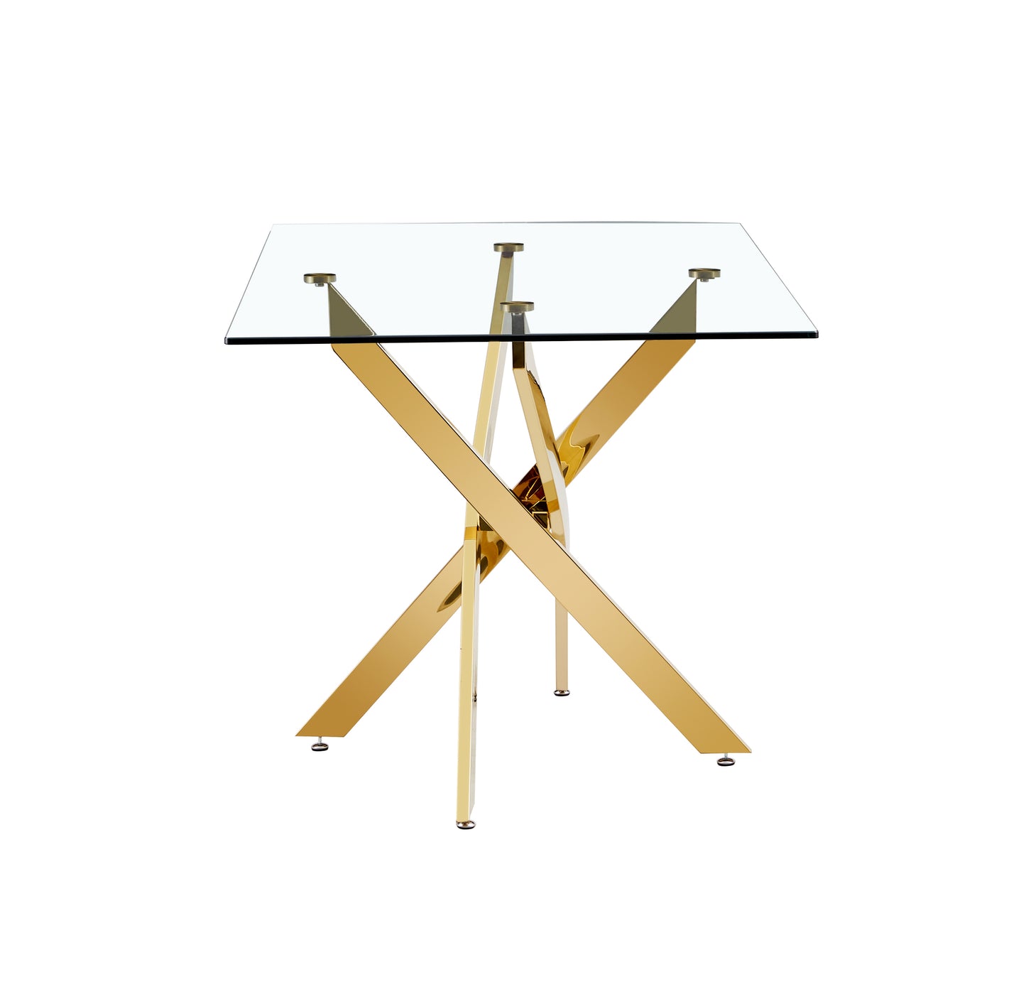 Tempered Clear Glass Dining Table with Golden Legs, 63-Inch Modern Design for Dining Rooms