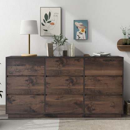 Mid-Century Modern 9-Drawer Dresser, Dark Brown Finish for Stylish Bedrooms