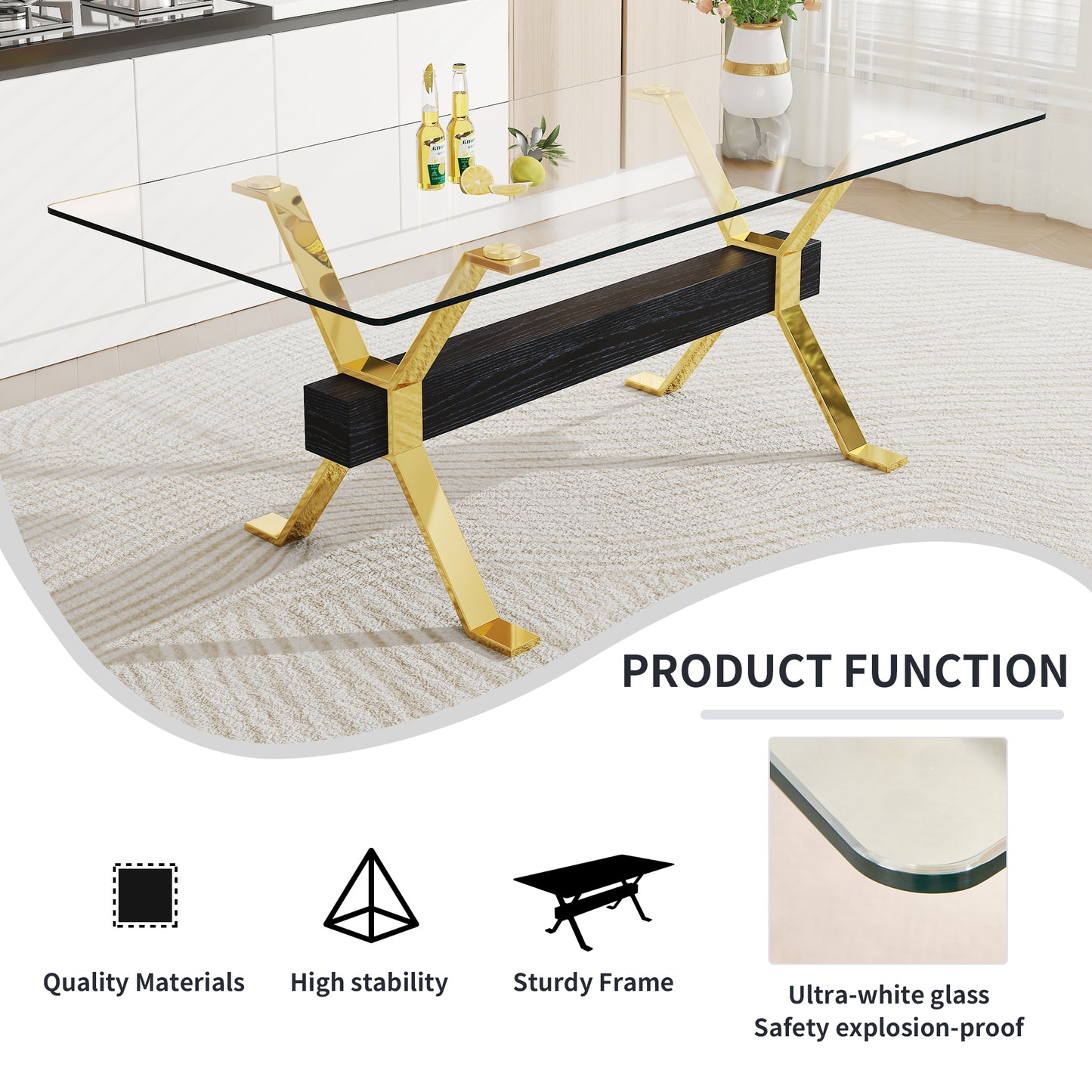 Dining table Modern tempered glass dining table Large modern office desk