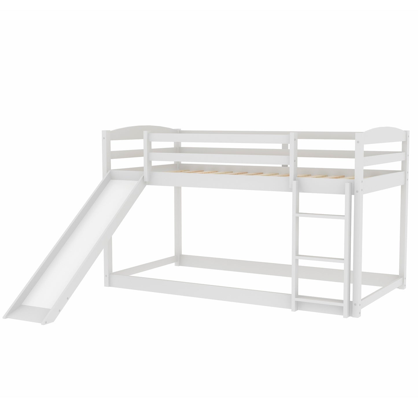 Twin over Twin Bunk Bed with Convertible Slide and Ladder   White