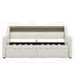 Twin Size Daybed with Storage Drawers, Upholstered Daybed with Charging Station and LED Lights, Beige