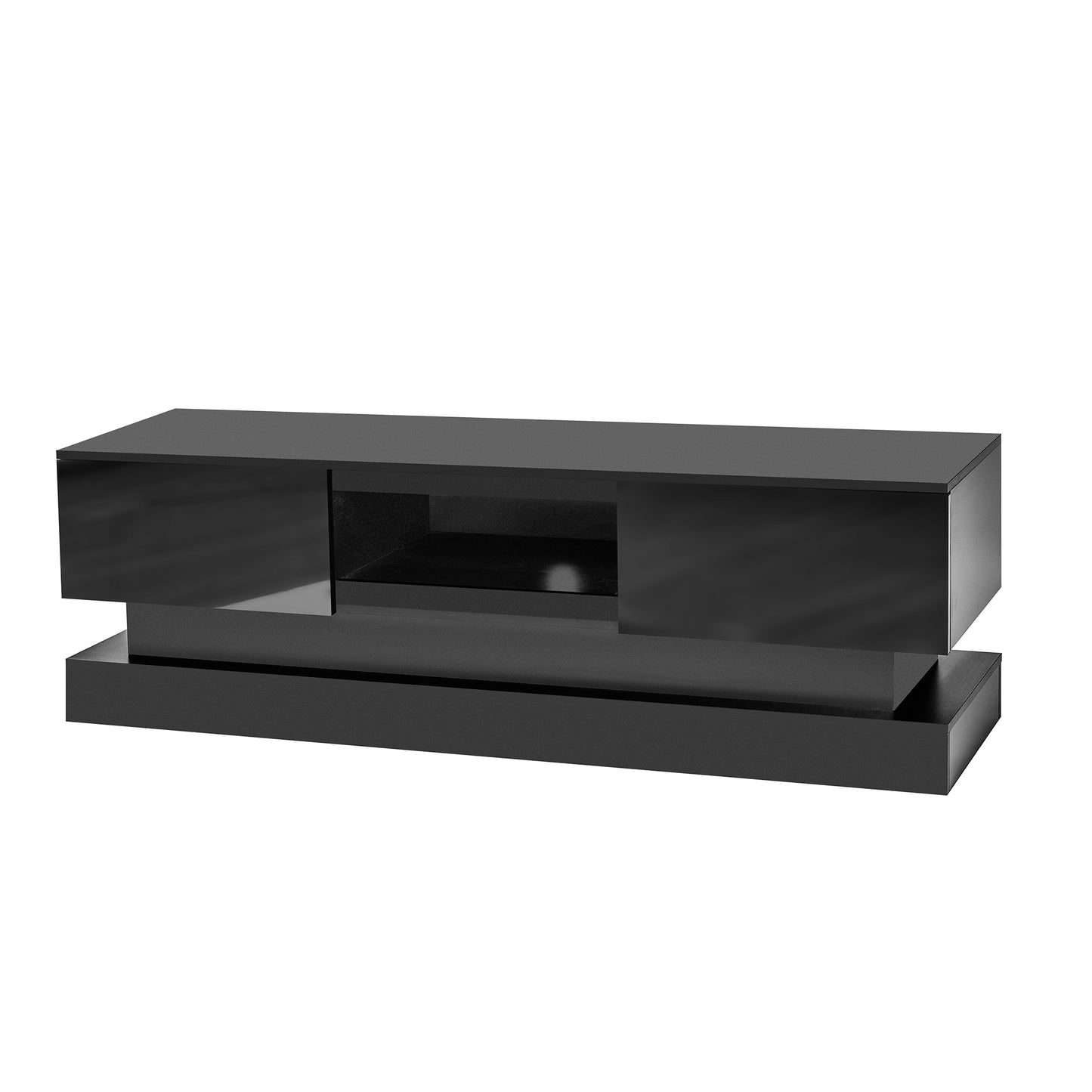 51.18inch Black morden TV Stand with LED Lights high glossy front TV Cabinet color:BLACK