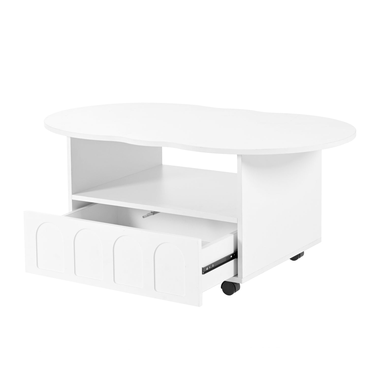 ON-TRANS flexible cream style coffee table with 2 brake wheels, drawers, large storage space, white, 39.37 '' x 23.6 ''