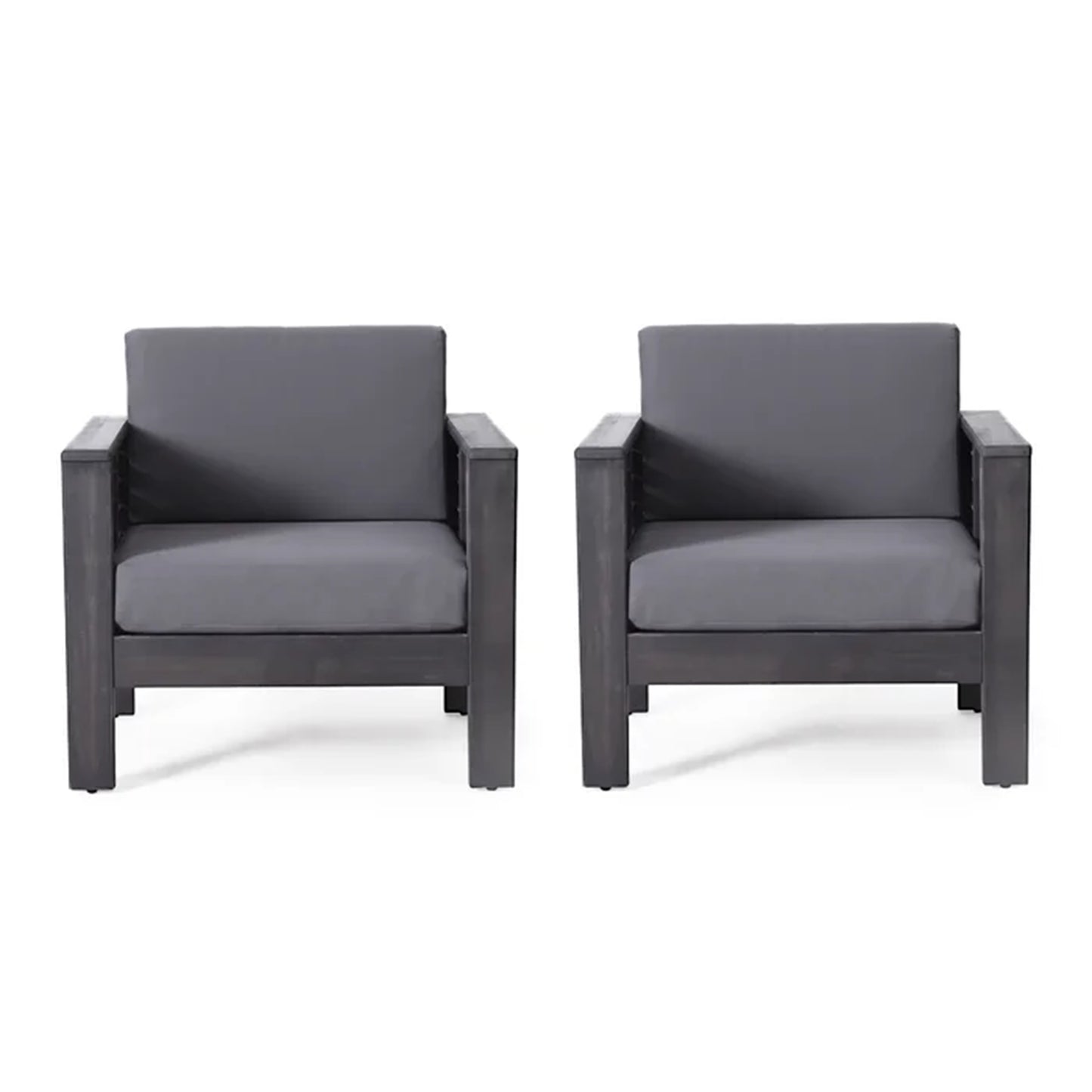 Outdoor Acacia Wood Club Chairs with Cushions, Dark Gray