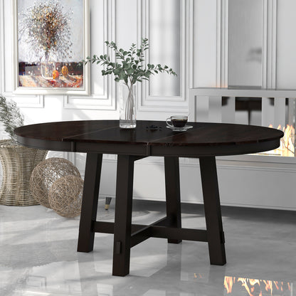 TREXM Farmhouse Round Extendable Dining Table