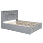 Queen Size Platform Bed with Storage Headboard and 2 Drawers, Gray