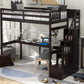 Twin Size Loft Bed with Storage Staircase and Built-in Desk Espresso