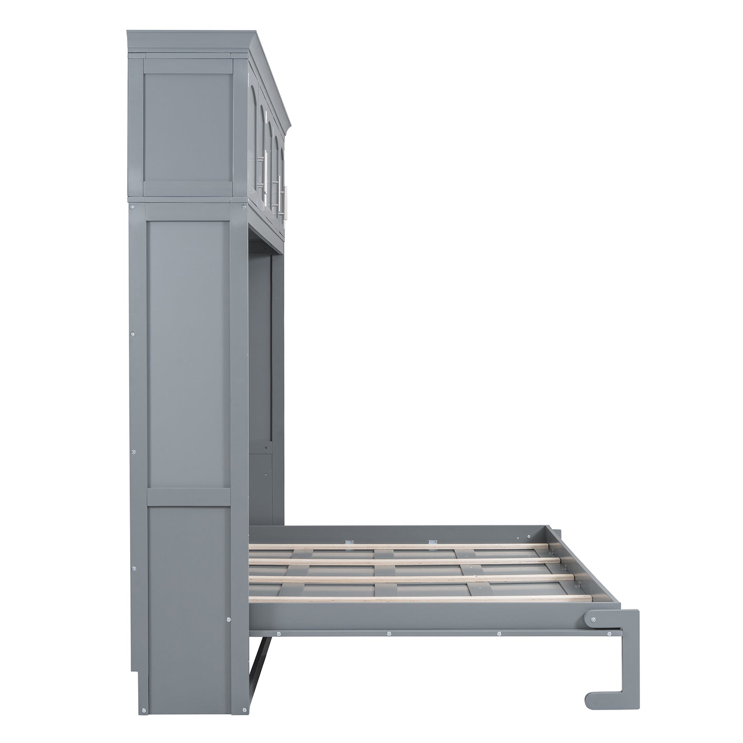 Full Size Murphy Bed Wall Bed with Top Cabinets, Gray Finish for Space-Saving Bedrooms