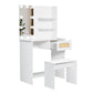 Vanity Desk Set Stool & Dressing Table with LED Lighting Mirror Drawer and Wood Cosmetic Table Chest of Drawers White Color