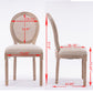 French Style Solid Wood Frame Antique Painting Linen Fabric Rattan Back Dining Chair Set of 2 Cream