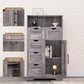 5 Drawers Storage Cabinet with Adjustable Shelves, Bathroom Cabinet with Doors, Floor Cabinet for Living Room Grey