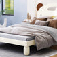 Twin Size Platform Bed with Bear Ears Shaped Headboard and LED Cream White