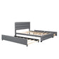 Queen Upholstered Platform Bed with Twin Size Trundle and Two Drawers Grey