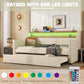 Twin Size Daybed with Trundle, Upholstered Daybed with Charging Station and LED Lights, Beige