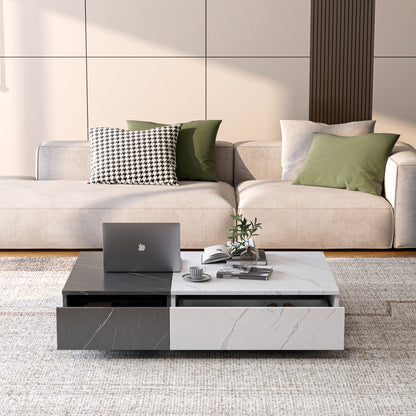 Modern Black and White Coffee Table with Two Storage Spaces, Sleek Design for Living Rooms