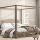 King Size Canopy Platform Bed with Headboard and Support Legs, Brown Wash