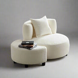 Modern Teddy Fabric Sofa Chair with Ottoman Footrest, Comfortable Seating for Living Room, Bedroom, and Office, Beige