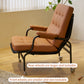 Living room chair with adhesive leather armrests, high backrest, metal legs, and soft padding (1 piece in brown)