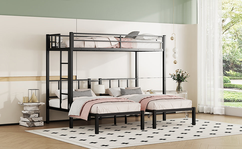 Twin over Twin & Twin Bunk Beds for 3, Twin XL over Twin & Twin Bunk Bed Metal Triple Bunk Bed, Black