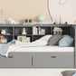 Wooden Twin Size DayBed with 2 Drawers, DayBed with Storage Shelf and USB Charging Ports,Grey