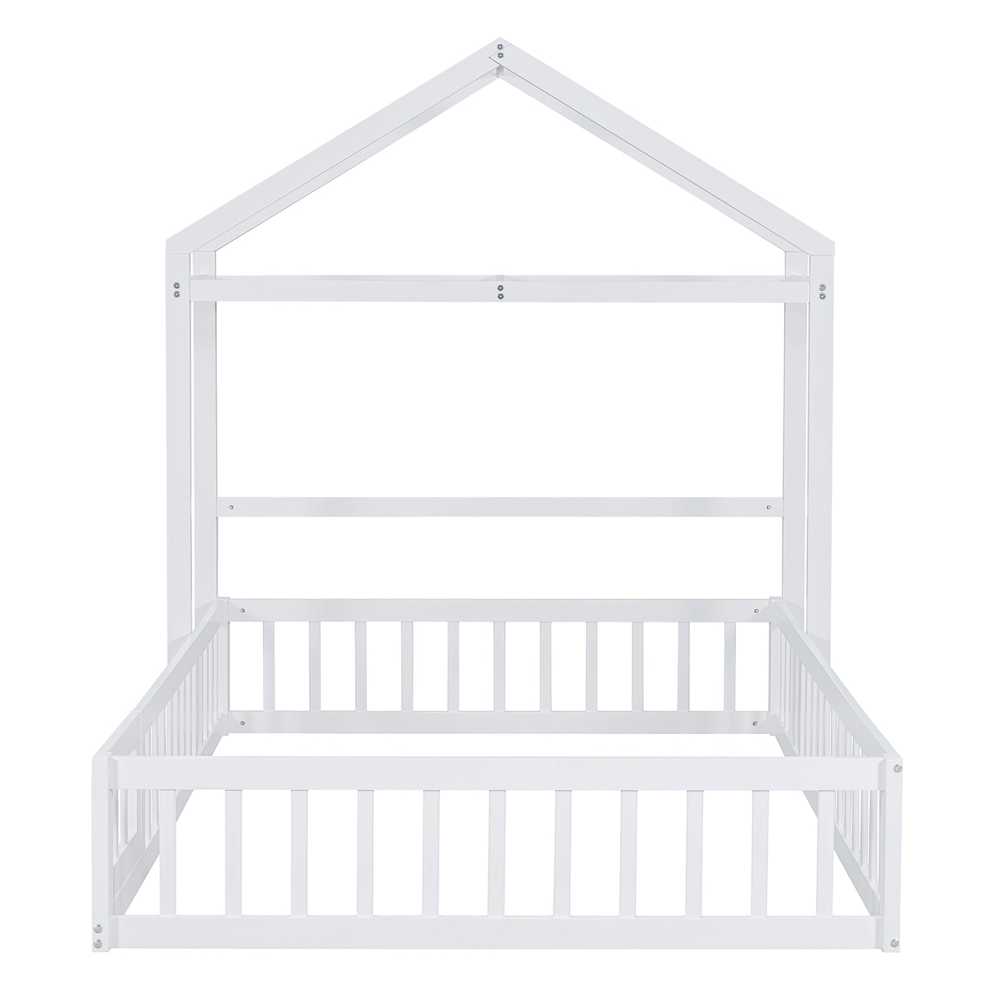 Wooden Full Size Children's Bed with Detachable Headboard and Integrated Clothes Drying Rack, White