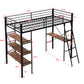 Twin Size Metal Loft Bed with Shelves and Desk, Black