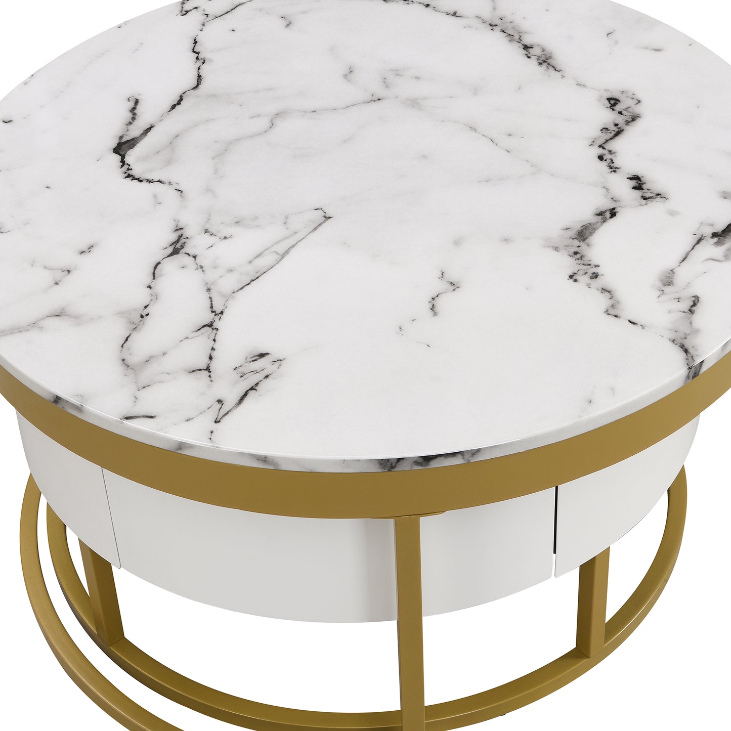 Modern Round Nesting Coffee Table with Drawers, White Finish for Living Rooms