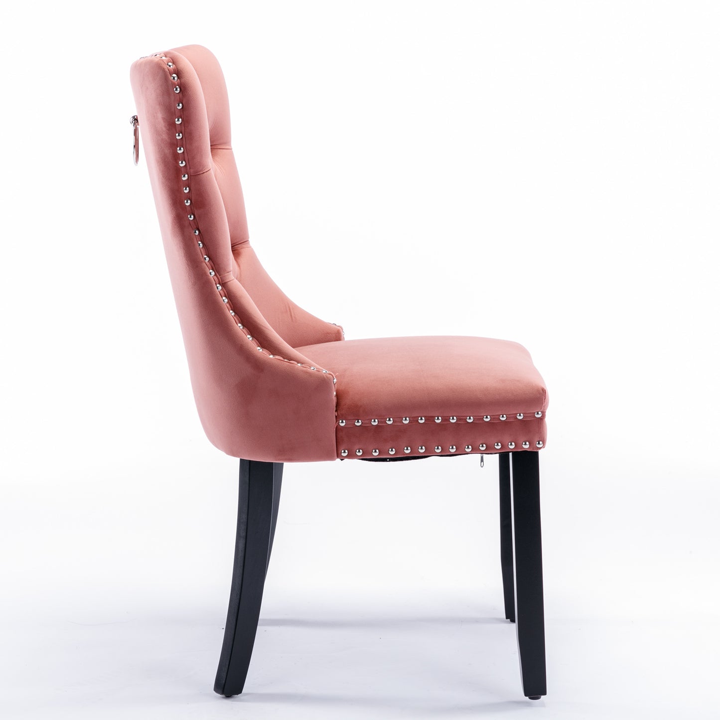 High-end Tufted Solid Wood Contemporary Velvet Upholstered Dining Chair with Wood Legs Nailhead Trim 2-Pcs Set Pink