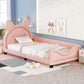 Twin Size Upholstered Daybed with Carton Ears Shaped Headboard  Pink