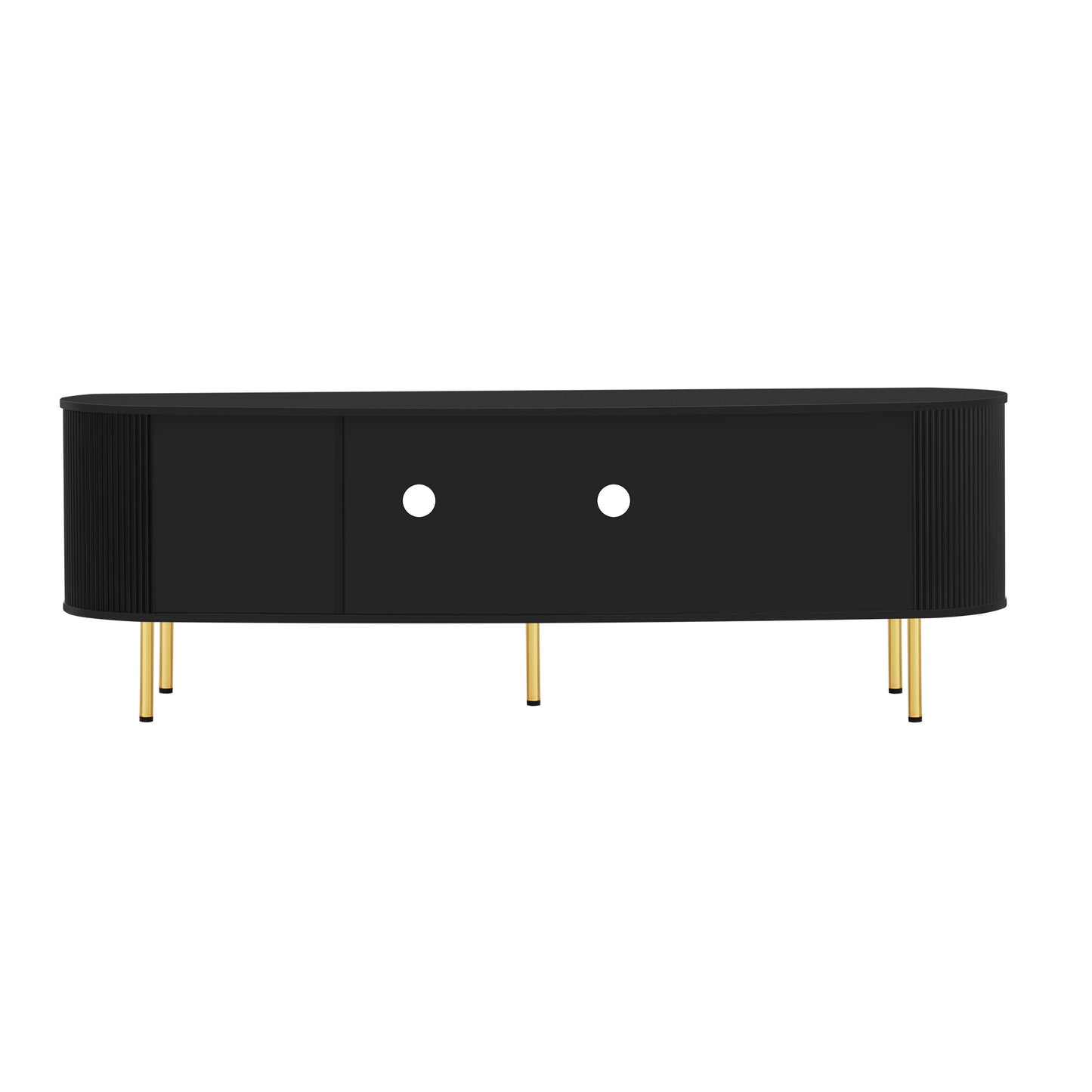 U-Can Modern TV Stand for TVs up to 80 Inches with 4 Cabinets with Metal Legs and Handles for Living room, Black