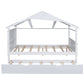 Wood Full Size House Bed with Twin Size Trundle and Storage  White