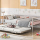 Twin Size Metal Daybed with Adjustable Trundle  Pop Up Trundle  Silver