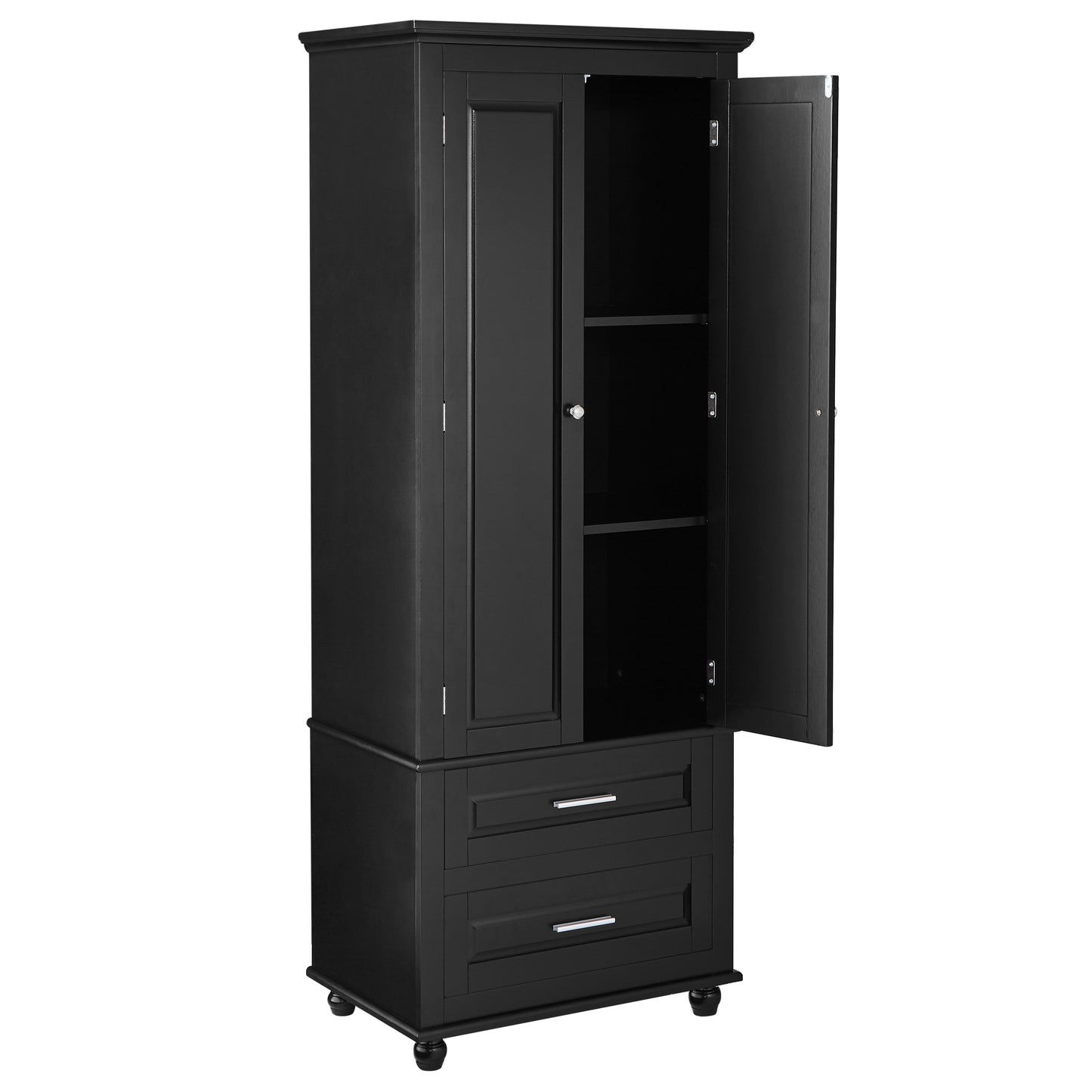 Tall Storage Cabinet with Two Drawers, Perfect for Bathrooms and Offices, Black Finish