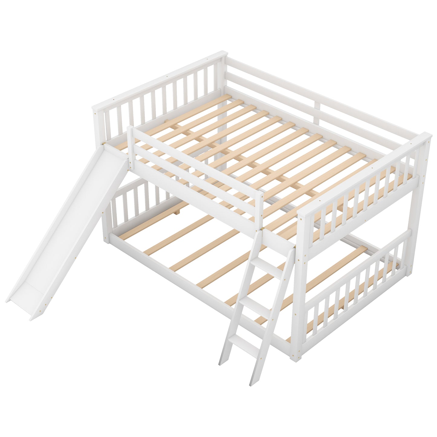 Full over Full Bunk Bed with Convertible Slide and Ladder  White